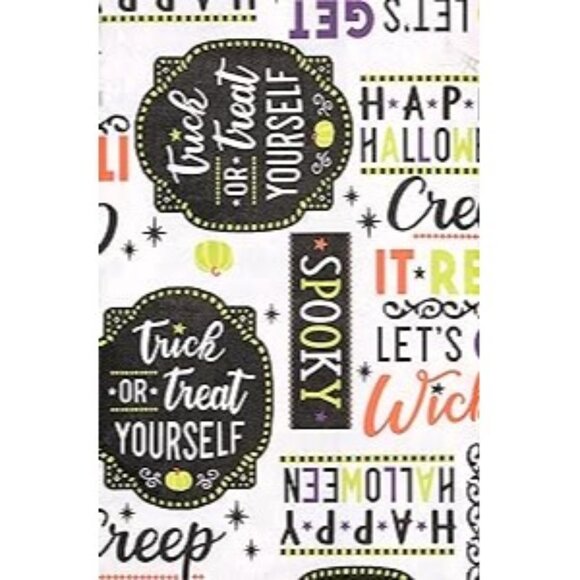 Spooky Cute Colorful Halloween Sayings and Symbols Vinyl Tablecloth (60 Round) - Picture 1 of 2